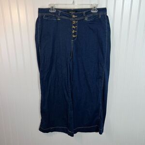 Ashley Stewart Wide Leg Denim Capris Women’s 14 Blue Large Button Front Closure